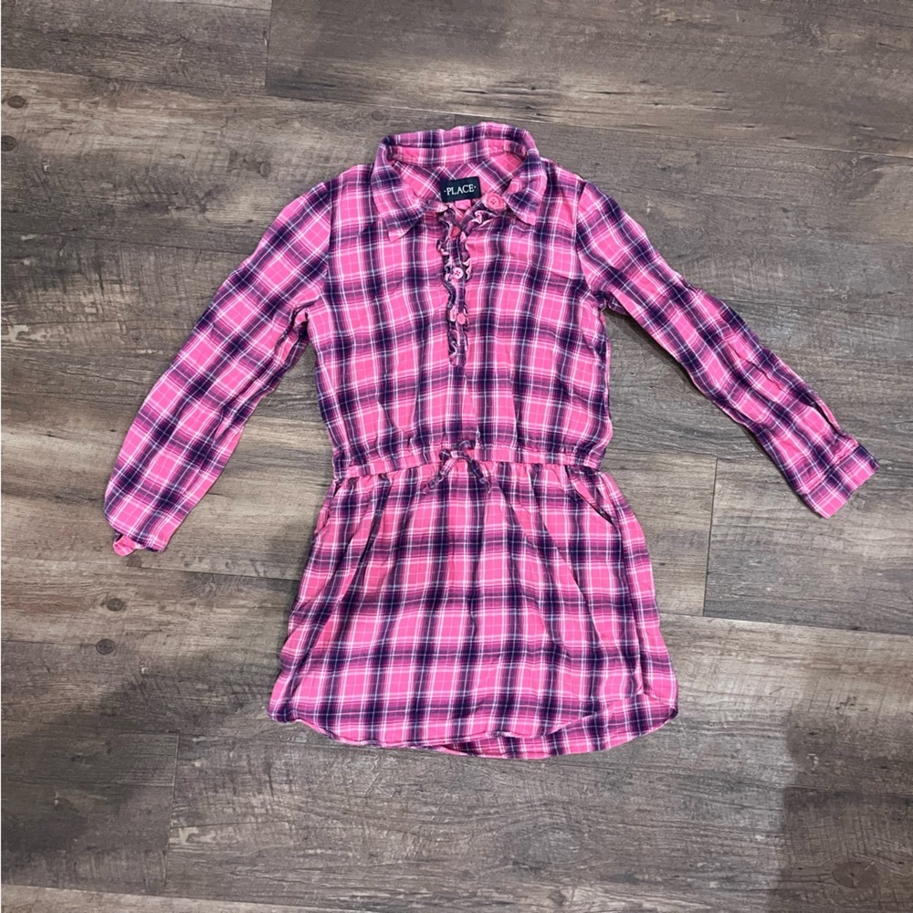 Pink Plaid Long Sleeve Dress